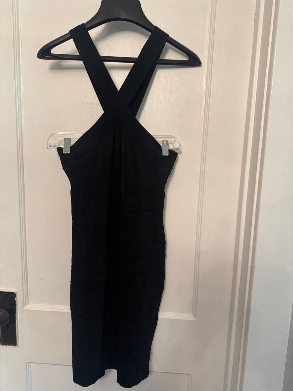 Express Black Cross-Back Midi Bodycon Dress
